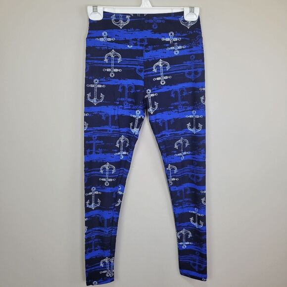 SH Blue and‎ Black Anchor Print Leggings One Size Fits All - Picture 1 of 6